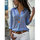 Women Tops Blouses 2023 Spring Summer Elegant Long Sleeve Solid V-Neck Chiffon Blouse Female Work Wear Shirts Blouse Oversized